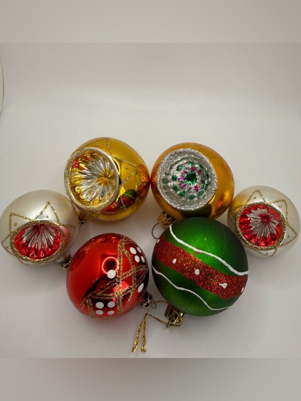 Vintage Post War Glass Ornaments Lot Indent Reflector Mercury Style 6pc
